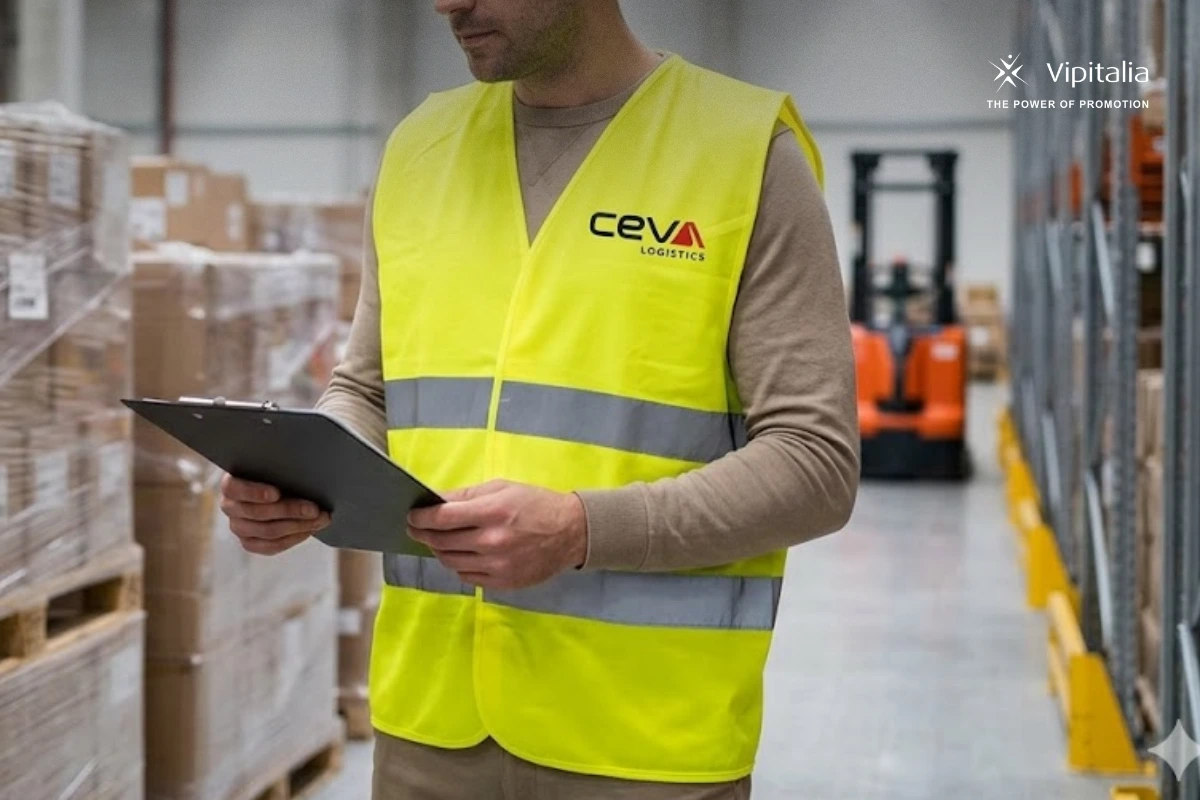 High visiblity vest for Ceva logisitics made by Vipitalia Milano