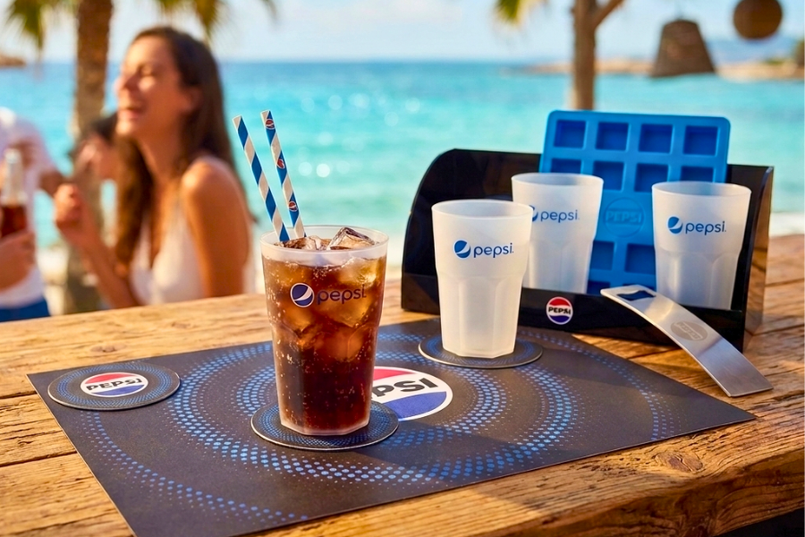 Pepsi themed merchandise products made by Vipitalia Pepsi glass, pepsi bottle opener, pepsi ice tray, pepsi glass holder