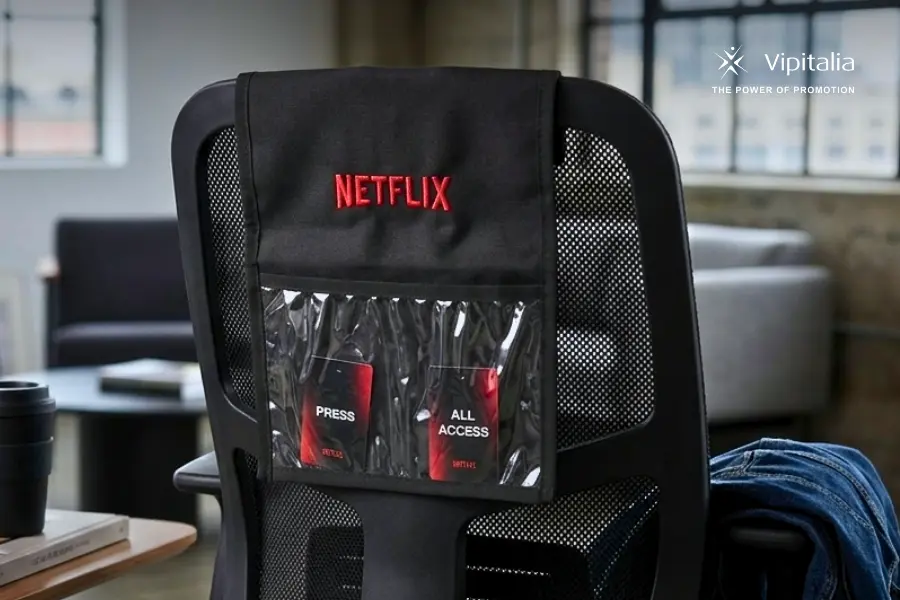 merchandising_netflix_vipitalia_coprisedia Netflix themed merchandising products, realized by Vipitalia. The photos includes a seat cover personalised completely for netflix and made by vipitalia