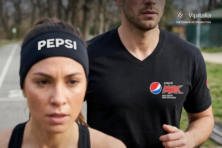 abbigliamento_pepsico_vipitalia_2026 Pepsi themed merchandise products made by Vipitalia. Pepsi headband, pepsi max tshirt.